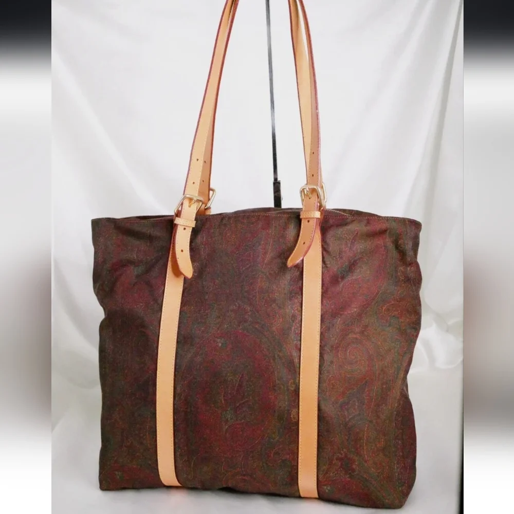 EUC ETRO Tote Paisley with Brown Leather handles - Picture 1 of 8
